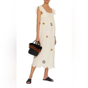 ALEXACHUNG
Fifi Embroidered Smock Midi Dress